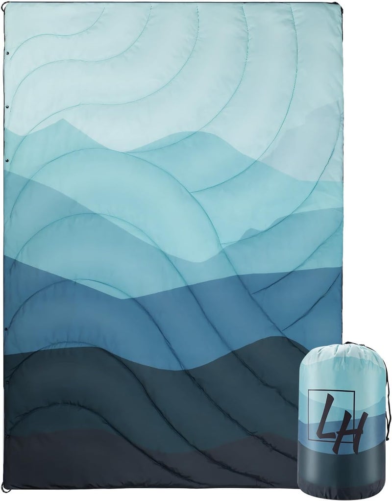 LH Outdoor Puffy Camping Blanket, Lightweight Down Alternative Puffy Waterproof Stadium Blanket with Portable Bag, Lightweight Camping Blanket for 2 People, Cold Weather, Sports, Travel, Car, 79*54 inch - Image 1